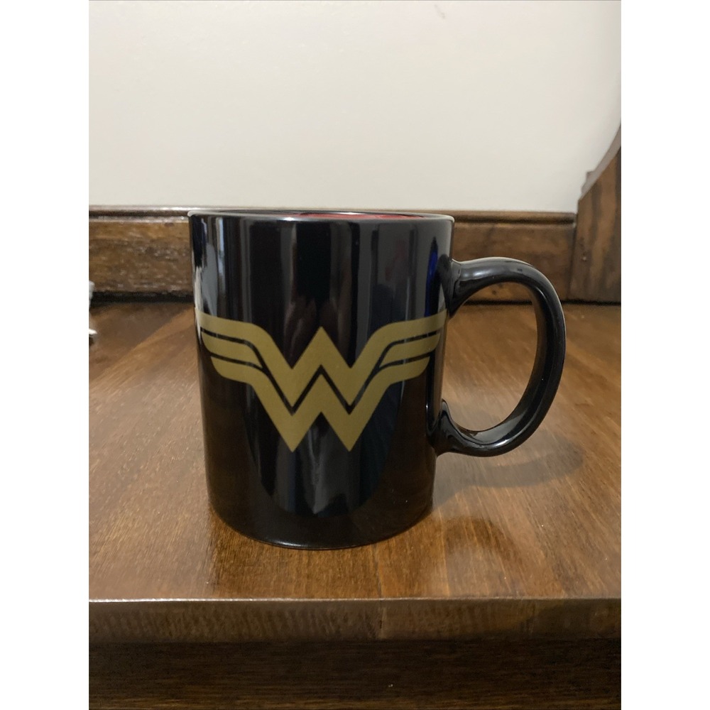 Wonder Woman DC Comics Black and Gold Coffee Mug with Red Interior